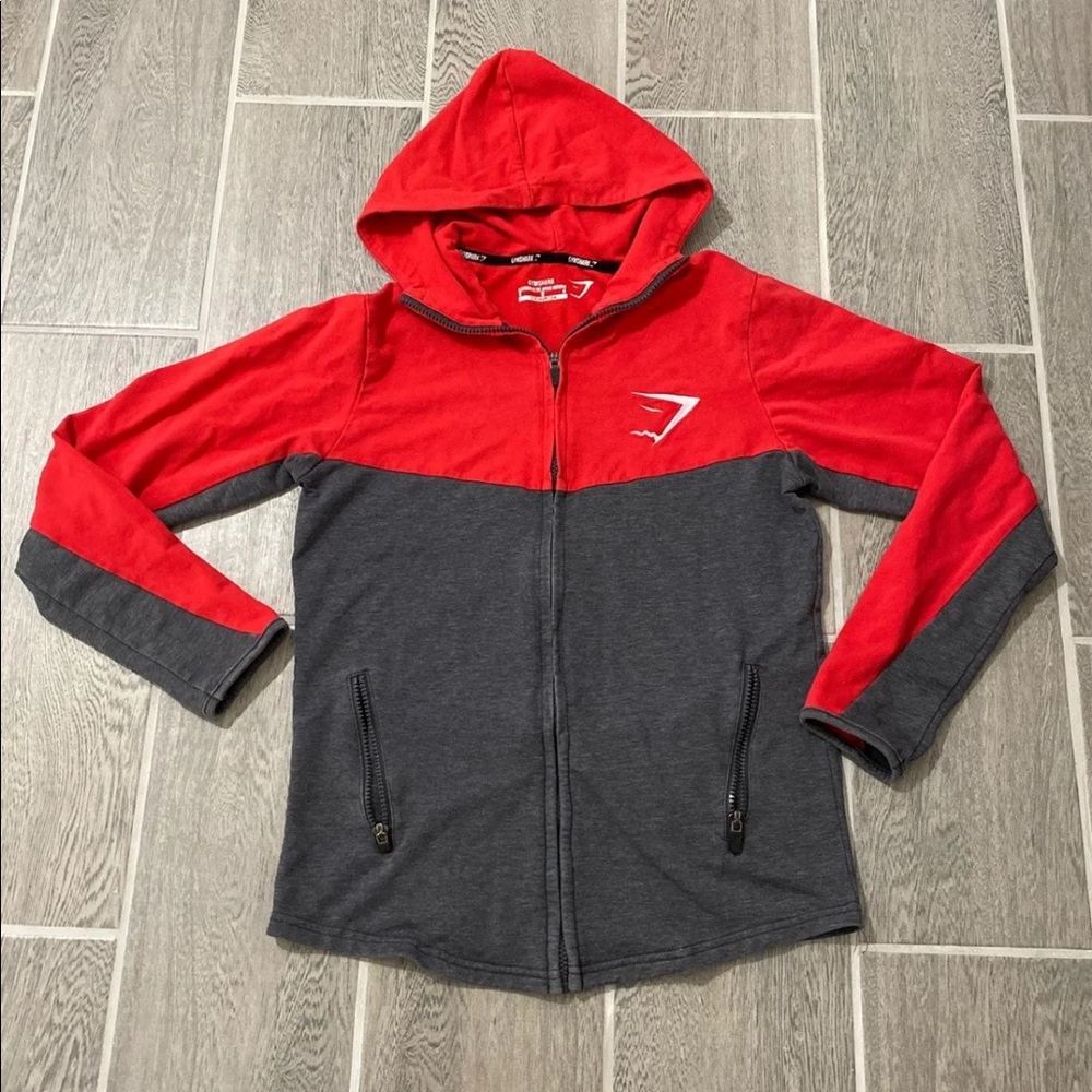GYMSHARK RED ZIP UP JACKET HOODIE